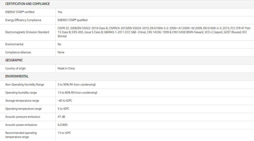 Specifications of the HP INKTANK 315